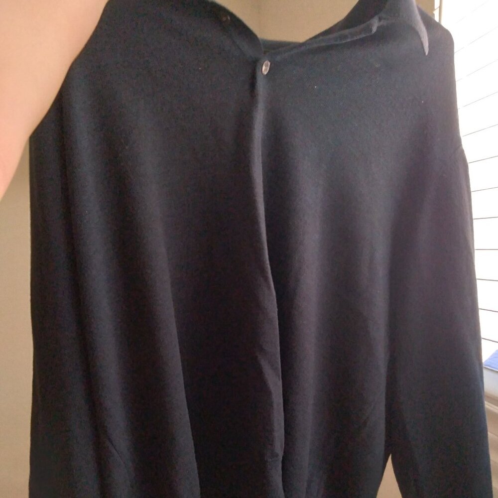 Alfani Navy Blue Extra Fine Merino Wool Polo Sweater